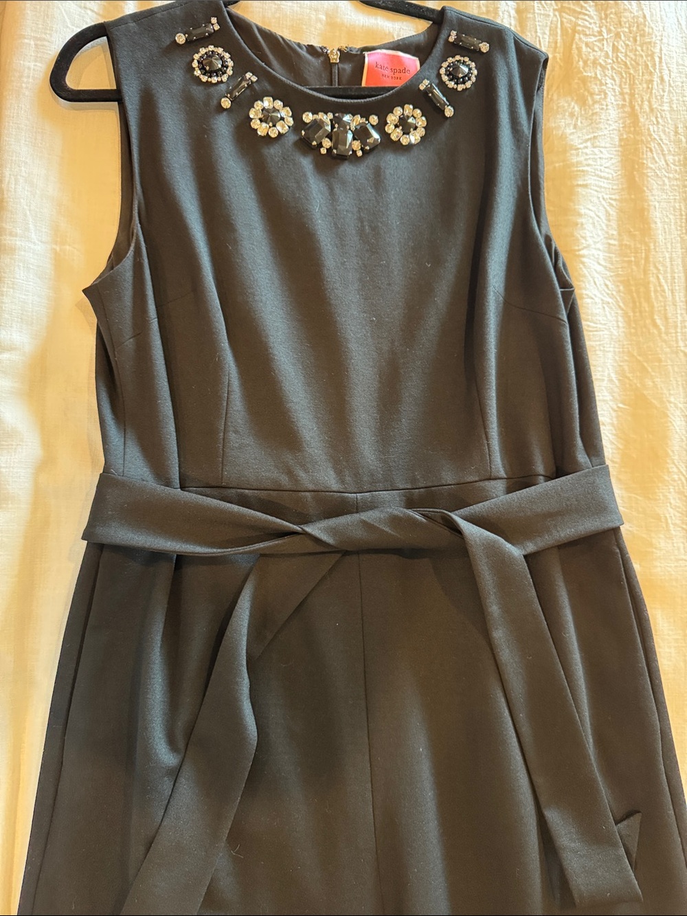 kate spade Black Sleeveless overall with Jeweled Neckline